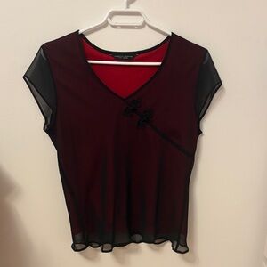 Dorothy Perkins Black and Red Sheer Sleeve Blouse